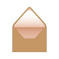 Brown kraft paper open envelope with pink gold liner mockup template. Euro flap luxury mailing envelope for wedding, invitations, graduation, birthday, party and more.