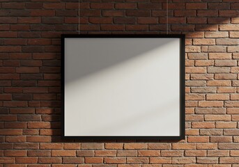 햇살 가득한 벽돌 벽에 걸린 빈 액자 깔끔한 심플 디자인
