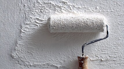 Obraz premium Painting Wall with Roller Applying White Paint Coating
