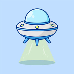 UFO. Vector illustration. Colored. Cartoon style. Isolated on a purple background.