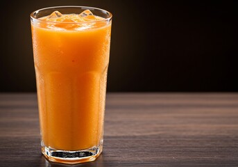 시원한 오렌지 주스 한 잔 따뜻한 조명 아래 상큼하게