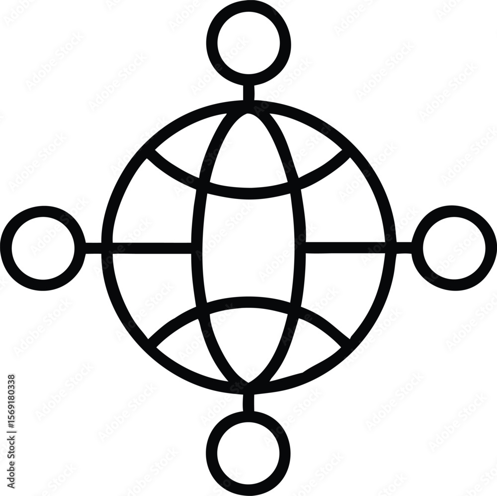 Poster abstract globe network connection with four outer nodes icon
