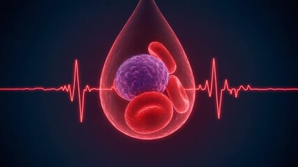Colorful illustration of blood components and heartbeat