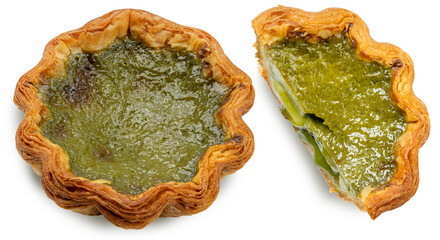 Freshly baked Egg tart on white background, Egg tart isolate on white.