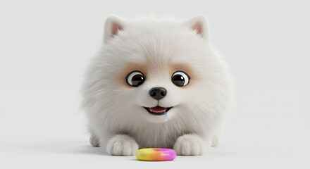 Cartoon pomeranian dog with treat