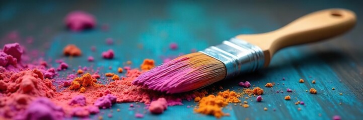 Fototapeta premium Whimsical Paintbrush with Vibrant Textured Paint Perfect for DIY Home Decor and Artistic Design Projects