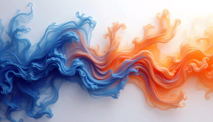 Fototapeta premium Colorful Smoke art: A vibrant blend of blue and orange smoke dances in a mesmerizing, fluid display. Evoking a sense of movement and color, the composition forms an abstract and artistic pattern