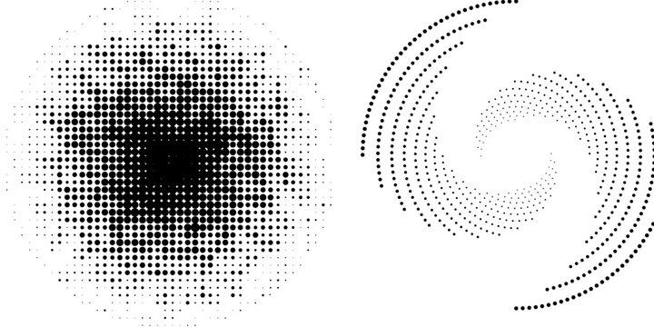 Modern abstract background. Halftone dots in circle shape. Round logo. Vector dotted frame. Design elements