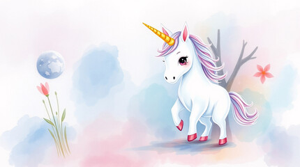 A cute unicorn with pastel colors and a gentle expression.