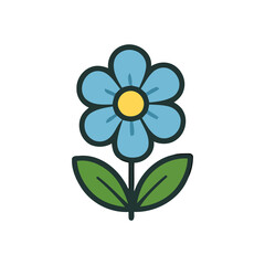 Simple Blue Flower Icon: Flat Design, Cheerful Spring Mood, Nature Illustration