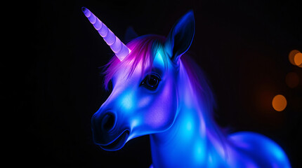A mystical unicorn with vibrant neon colors and glowing effects.