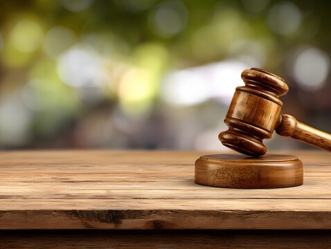 Gavel Resting on a Wooden Surface Photo