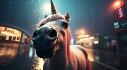 A mystical unicorn with vibrant neon colors and glowing effects.