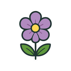 Simple Purple Flower Icon: Flat Design, Minimalist Style, Cheerful Mood, Vector Illustration.