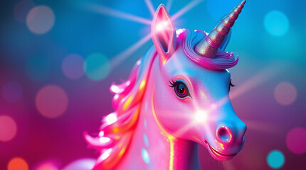 A mystical unicorn with vibrant neon colors and glowing effects.