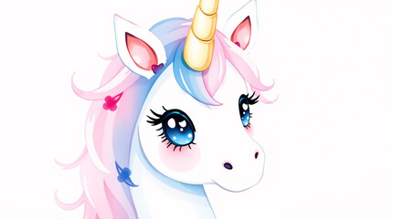 A cute unicorn with pastel colors and a gentle expression.
