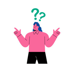 Difficult choice between two options. Confused business woman makes a choice. Flat vector illustration isolated on white background