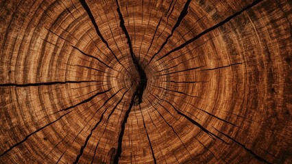 Fototapeta premium Unique texture of aged tree rings showcasing natural wood grain patterns, organic growth lines, rustic background perfect for nature themes, environmental projects, or vintage design elements in warm