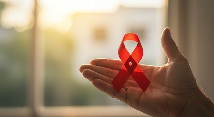 Red Ribbon in Hand, AIDS Awareness, World AIDS Day, Hope, Suppor