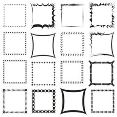 Explosive cartoon framework. Stylized energetic perimeters. Dynamic quadrilateral Vector. Graphic accent conglomeration.