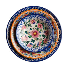 Naklejka premium Floral ceramic plates decorative tableware collection on transparent background