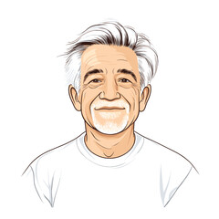 Mature man smiling warmly in white shirt white background illustration