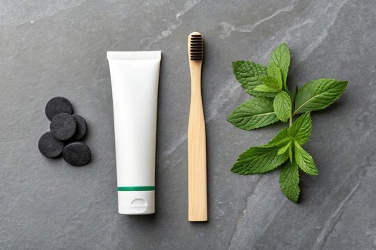 Dental wellness with charcoal toothpaste and bamboo toothbrush