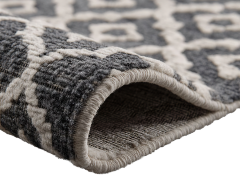 Gray and white patterned rug close up detail shot on transparent background