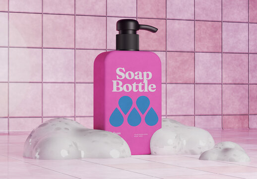 Soap Pump Bottle with Bubbles Mockup
