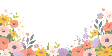 Floral frame banner or greeting card. Vector banner template with flowers