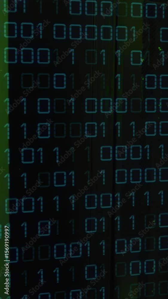 Poster animation of binary coding and data processing over computer servers