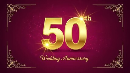 Celebrating 50th Wedding Anniversary Golden Number on Deep Red Background