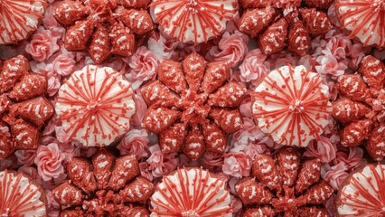 Unique pattern of red and white starfish tightly clustered, marine life texture perfect for ocean-themed projects, underwater backgrounds, nature photography, coastal decor, vibrant sea colors vivid 