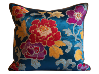 Embroidered floral pillow cushion decorative accent home on transparent background