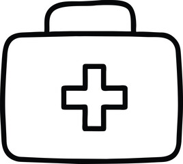 Obraz premium Simple black outline first aid kit icon with a red cross symbol