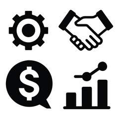Business Icons Gear Handshake Dollar Graph finance