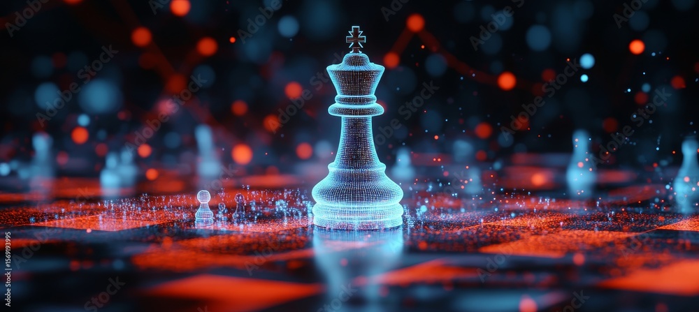 Poster futuristic digital chess king concept with advanced strategy display and intelligent algorithms