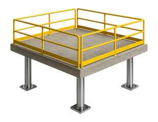 Free-standing mezzanine with reinforced concrete flooring and load-bearing columns for a manufacturing plant