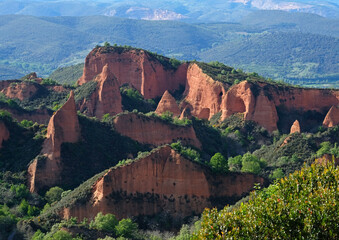 The unique landscape of Las Medulas in Galicia, Spain, shaped by gold mining activities of the ancient Romans