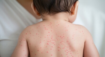Baby with skin rash showing symptoms of viral infection