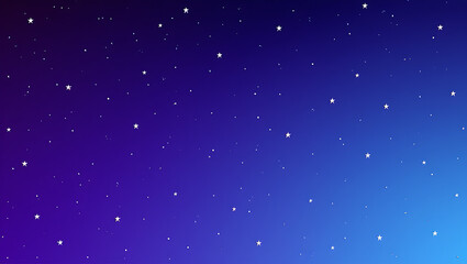 Beautiful night sky background illustration with sparkling white stars and gradient blue tones