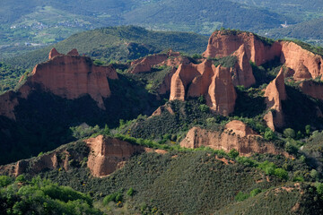 The unique landscape of Las Medulas in Galicia, Spain, shaped by gold mining activities of the ancient Romans