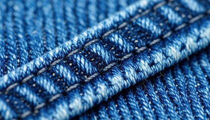 Macro Shot of Tightly Woven Denim Fabric Highlighting Thread Texture 