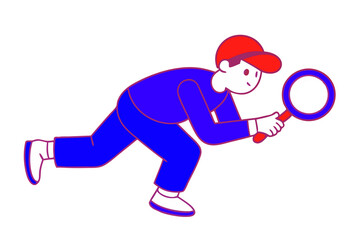 Search,look,explore.Man,guy with magnifying glass is searching