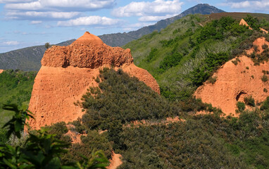 The unique landscape of Las Medulas in Galicia, Spain, shaped by gold mining activities of the ancient Romans