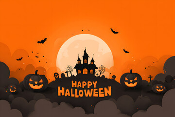 Halloween mockup with a blank greeting card, pumpkins, bats, and candy on white background.