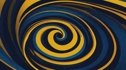 Abstract spiral pattern with alternating blue and yellow bands creating a hypnotic effect