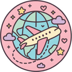 Playful travel doodles in line art or flat vector style featuring World Tourism Day, wanderlust, and vacation themes