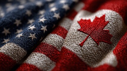 United States and Canada Flags Crossed, Symbolizing Trade Partnership and Market Agreement. International Relations and Economic Cooperation Concepts.