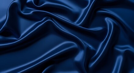 Fototapeta premium Luxurious Deep Blue Silk Fabric Texture Elegant Draped Satin Background